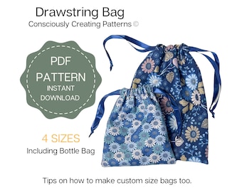 Bag Pattern instant download, PDF Sewing Instructions for Drawstring Bags, Beginner Craft Pattern