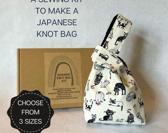 Sewing Kit to make a Japanese Knot Bag, Pre-cut sewing project, Birthday craft gift, Sew your own bag, beginner sewing tutorial