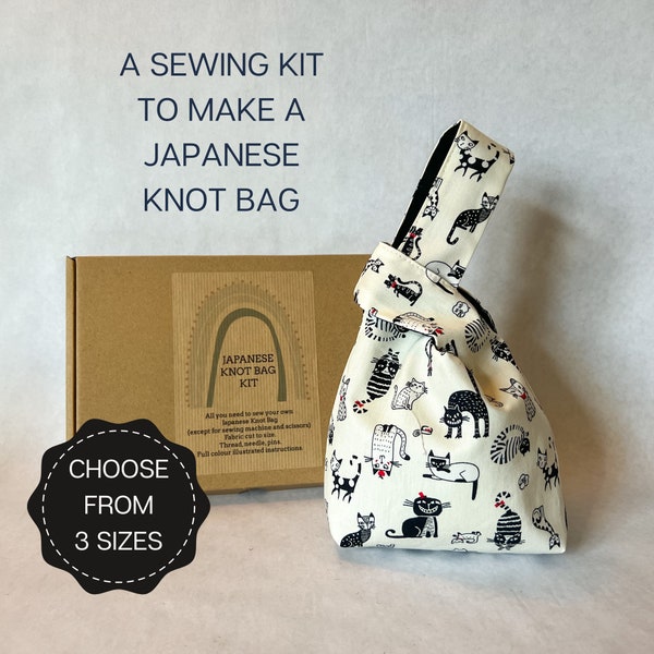 Sewing Kit to make a Japanese Knot Bag, Pre-cut sewing project, Birthday craft gift, Sew your own bag, beginner sewing tutorial