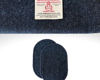 Navy Herringbone Harris Tweed Elbow Patches: Sweater Repair, Sew-On (Pair, 3 Sizes Available)