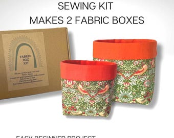 Fabric Box Sewing Kit, Beginner Craft Project with Tutorial