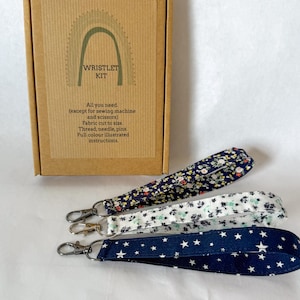 Sewing kit for 3 Wristlet Key Chains, Make Fabric keyrings, Key Fobs Beginners Sewing Kit, Craft Gift