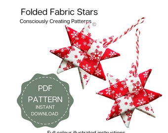 Scandinavian Folded Fabric Star Digital Pattern, Christmas decoration Tutorial, Holiday Craft Pattern, DIY Folded Fabric Star Template