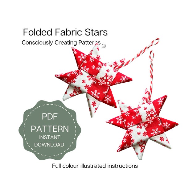 Scandinavian Folded Fabric Star Digital Pattern, Christmas decoration Tutorial, Christmas Craft Pattern, DIY Folded Fabric Star Template