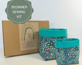 Pre cut sewing kit, Fabric Boxes Sewing project, Beginner's craft kit, Easy Sewing tutorial