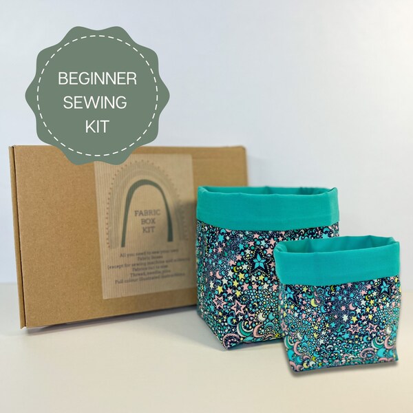 Pre cut sewing kit, Fabric Boxes Sewing project, Beginner's craft kit, Easy Sewing tutorial