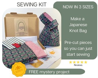 Sewing Kit, Japanese Knot Bag, Pre-cut sewing project, Letterbox Gifts, Sew your own craft kit, Sewing tutorial