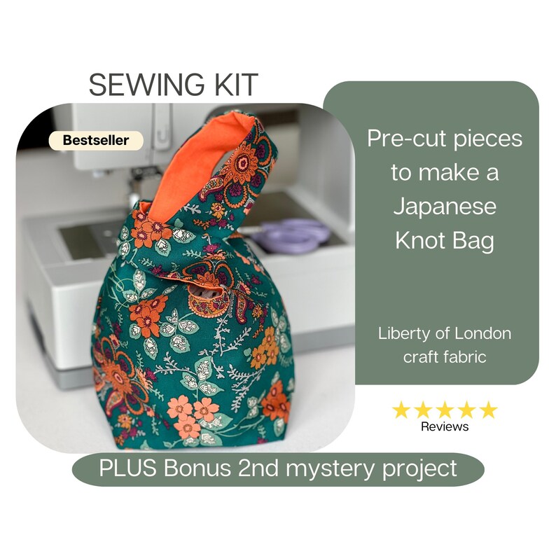 Make your own Japanese Knot Bag, Letterbox Gifts, Sew your own craft kit, Sewing tutorial, Liberty Fabrics image 1