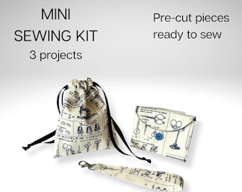 Beginner mini sewing kit: Drawstring Bag, Purse and Wristlet