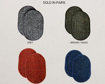 Genuine Harris Tweed® Elbow Patches, Herringbone Sew-On Mending Repair (Sold in Pairs)