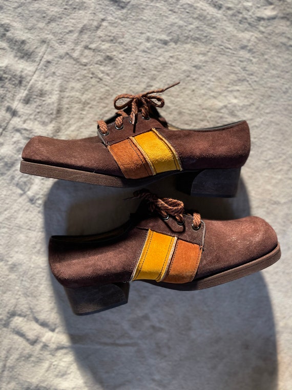 Vintage 70s suede lace up disco platform shoes siz