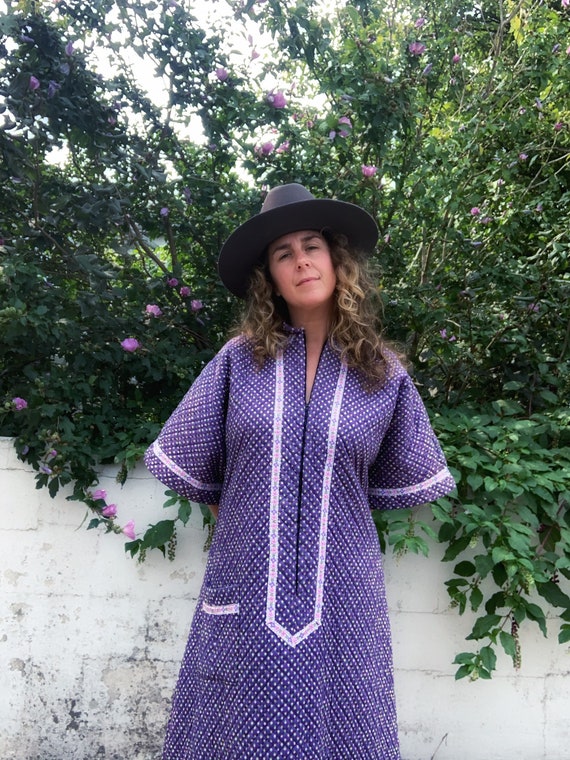 70s vintage quilted calico folk dress