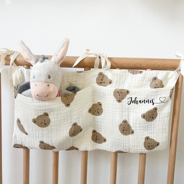 Personalisiert Musselin Babybett Organizer Taschen Aufbewahrung aus Musselin Newborn Geschenkidee Babyborn Boy Girl Geburt Taufe Mum Pregnan