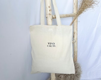 Jutebeutel, Stoffbeutel vino is my life,100% Baumwolle, Baumwollstoff, Aufschrift, Jutetasche, x style, tote bag, christmas