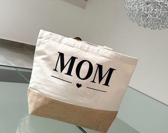 Jutetasche Mama Mom Bag Wickeltasche Newborn Strandtasche Geschenkidee Oma Kliniktasche Baby Girl Boy Jutebeutel Tante JGA Hausbau Mum