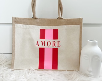 Jutetasche AMORE,Einkaufstasche,100% Organic Cotton,Bridesmaid,JGA, Einkaufstasche,Strandtasche,Handmade,Jutetasche,JGA,Geschenk,Bride,