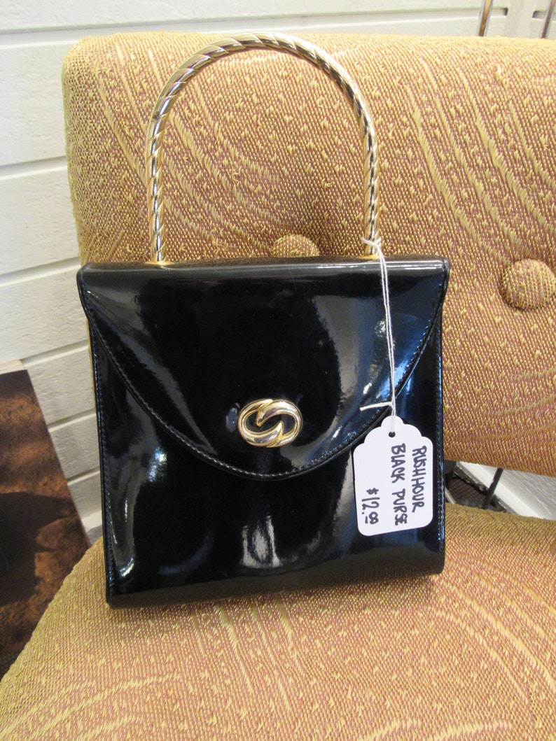 Vintage Black Patent Leather Purse Etsy