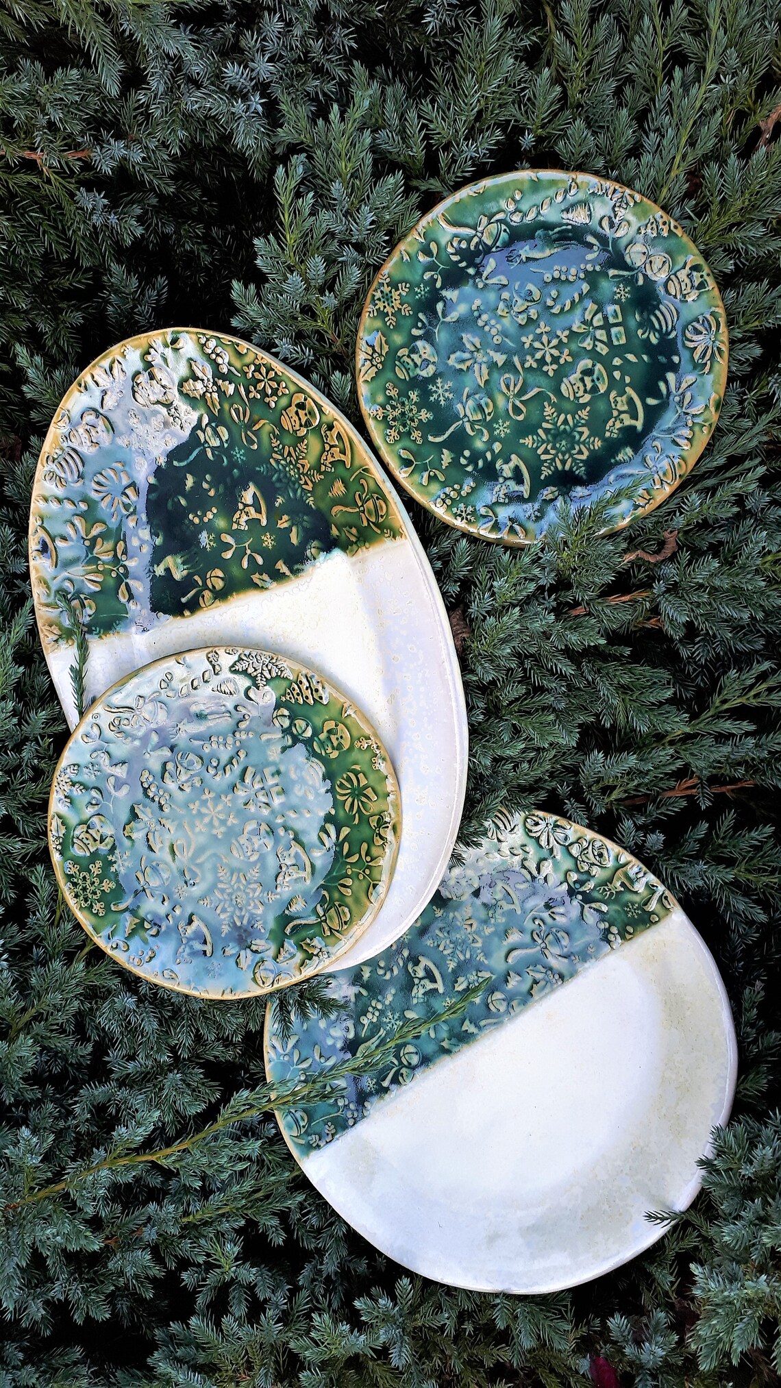 Set of 4 Christmas Ceramic Plates Handmade Pottery Plates Etsy