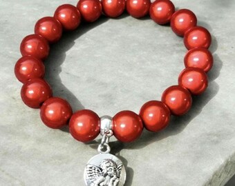 Miracle Bead Bracelet 10 mm beads, elastic, red