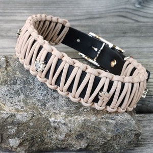 Collare in paracord Biothane nero/beige con fibbia, regolabile in 5 direzioni, collare per cani