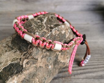 Paracord EM Keramik Hundekette, Hundehalsband, Schmuckhalsband für Hunde, Neon Pink/Braun, personalisiert, mit Namen