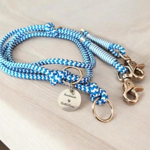 Tauleine, Hundeleine in der Farbe blau/weiss, PPM Seil, 3- fach verstellbar