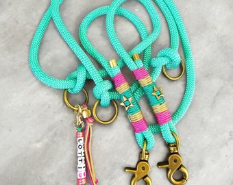 Rope leash, dog leash, PPM rope, personalized, antique brass, fresh mint, name chain
