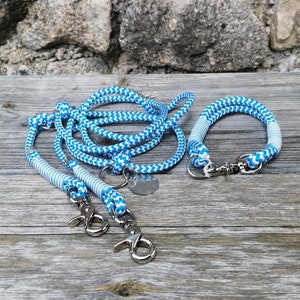 Leash set made of rope 8 mm, dog leash, collar with carabiner, PPM rope, name chain, customizable