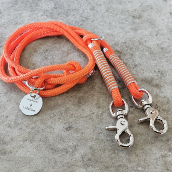 Tauleine, dog leash, neon orange, PPM rope, 3-way adjustable, lead leash, dog rope