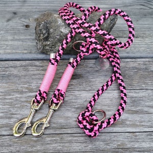 Tauleine, Hundeleine, 10 mm, 3- fach verstellbar, Führleine, Hundeseil, schwarz pink