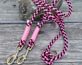 Tauleine, Hundeleine, 10 mm, 3- fach verstellbar, Führleine, Hundeseil, schwarz pink