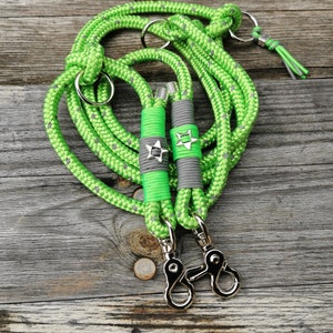 reflective rope leash, dog leash, dog rope, lead, 3-way adjustable, 10 mm PPM rope, neon green