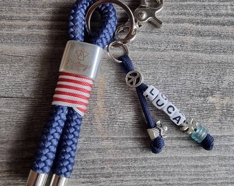 Keyring made of rope dark blue with name tag