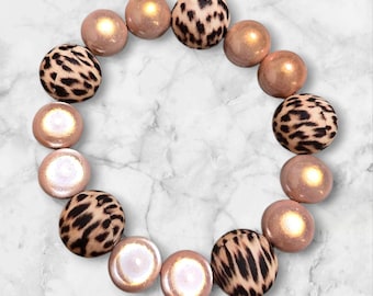 Leo Magic 3D Bracelet 12+ 16 mm Elastic Beads, Leo Champagne Rosé Color