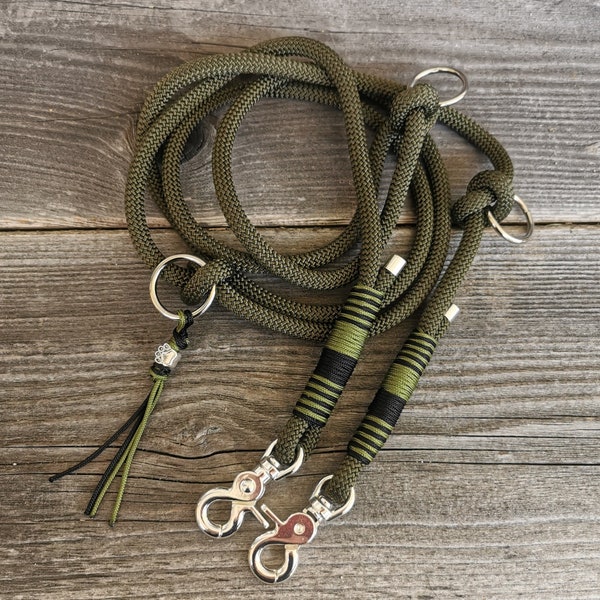 Tauleine, dog leash, lead, 3-way adjustable, dog accessories, premium rope, dog rope, army green