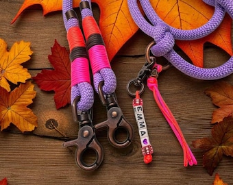 Rope leash, dog leash, PPM rope, personalized, lilac, pink, orange, name chain, antique bronze