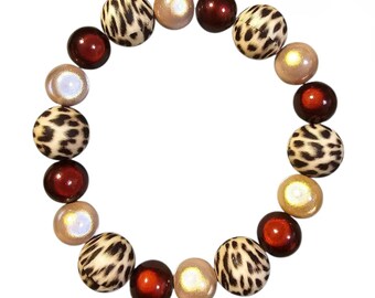 Leo Magic 3D Bracelet 12+ 16 mm Elastic Beads, Leo Champagne Rosé Color, Brown