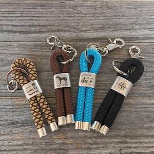 small key ring, rope rope, lanyard with engraved stainless steel spacer