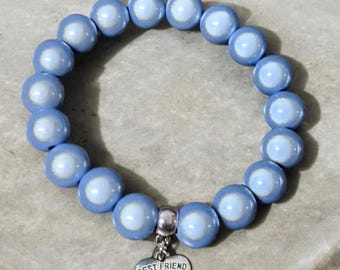 Miracle Bead Bracelet 10 mm beads, elastic, light blue