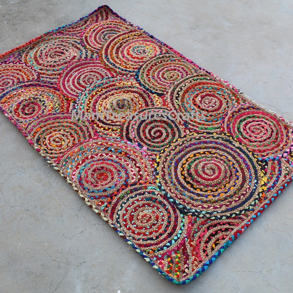 Alfombra de área colorida, alfombra de trapo trenzada, alfombra de piso, alfombras hechas a mano, alfombra boho trenzada a mano, trapo para piso de regalo, decoración del hogar, alfombra 3X5, alfombra 2X3, alfombra 4X6 Ru