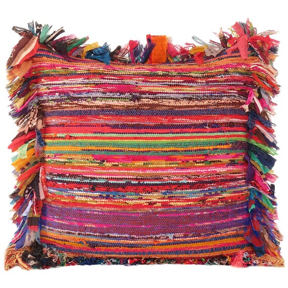 Indian Hand Braided Beautiful Orange Chindi Pillow Cover Bohemian Pillow Cover Recycled Chindi Cushion Cover Home Decor Throw Ethnic Pillow Etsy UK