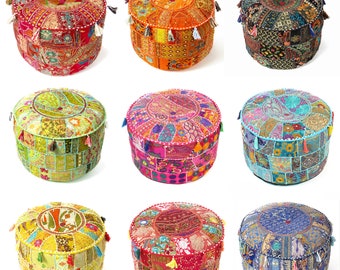 Bohemian Decorative Pillow Indian Ottoman Pouf Cover Vintage Cushion Cover Patchwork Square Floor Pillow Cover Meditation Cushion Cover