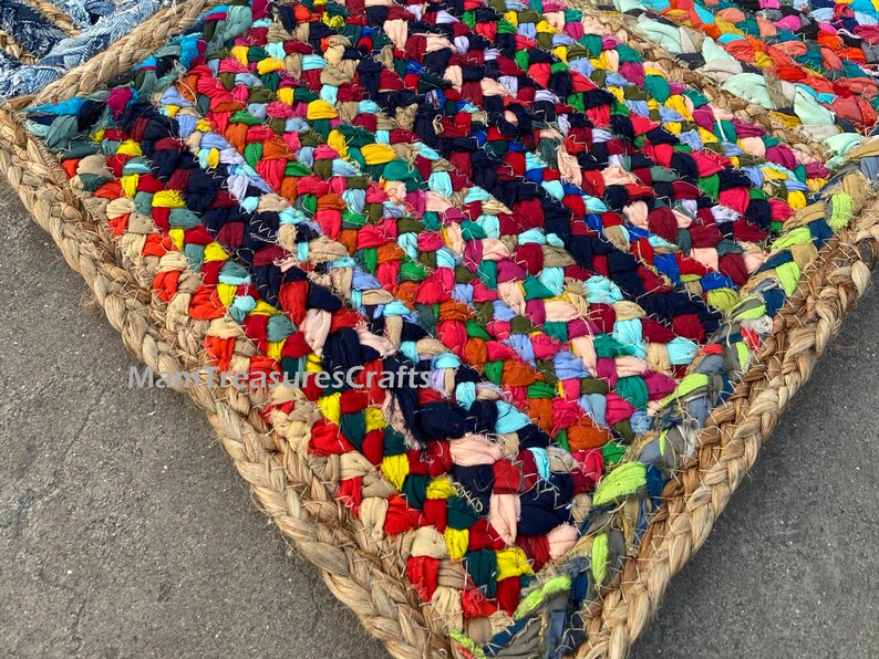 Large Patchwork Rug Handmade Rug Indian Rag Rug Chindi Indian Handmade