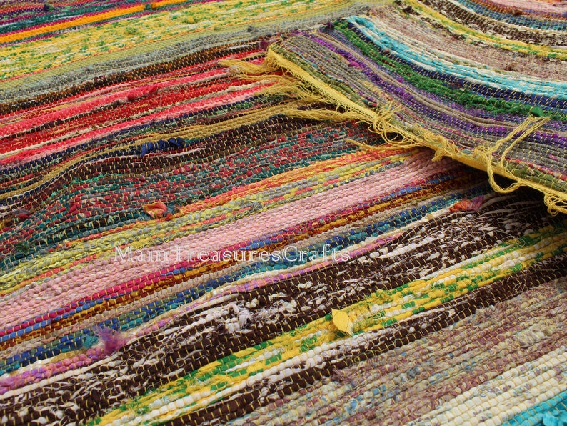 4X6 Yellow Rug Indian Rug Hand Woven Chindi Floor Mat Rectangular Area