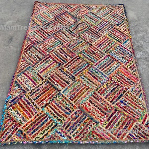 2X3 Foot Large Patchwork Handmade Rug Colorful Chindi Indian Rug Indian Handmade Braided Jute Chindi Rug Area Home Décor Bohemian Rag Rug