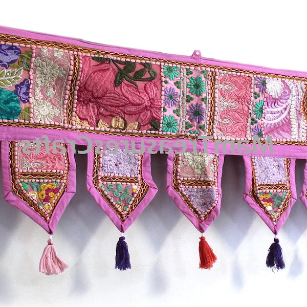 Pink Valance Toran Indian Window Valance Large Door Hanging Boho Curtain Decorative Valances Home Decorative Toran Handmade Patchwork Toran