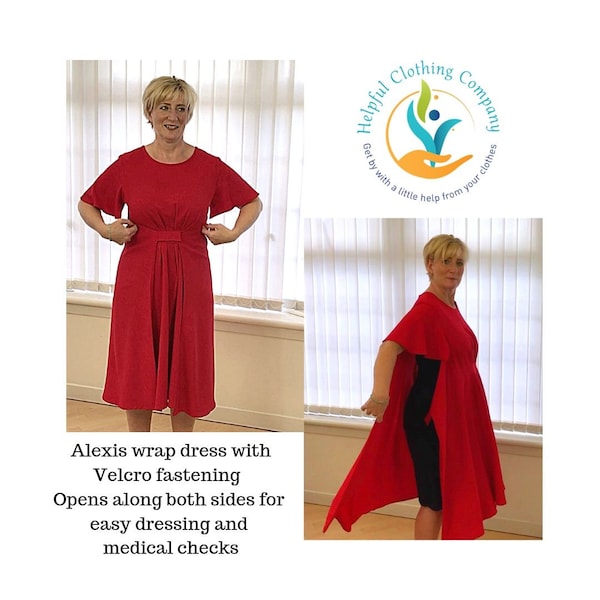 Alexis Adaptive Wrap Dress with Velcro Fastenings and Side Openings. Designed to make dressing easy.