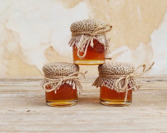 Greek Honey favors with Customized Labels Tags, Greek wildflower honey jars, honey party favor, rustic bridal shower favors