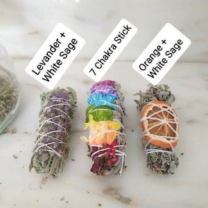 Smudge sticks White Sage, Sticks 7 chkra, levander, orange, lot de 1/3/6/10/25/50