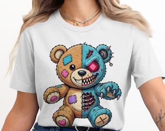 Cybernetic Teddy Bear T-Shirt, Creepy Cute Robot Bear Hoodie & Sweatshirt, Half Cyborg Teddy, Edgy Gamer Horror Gift